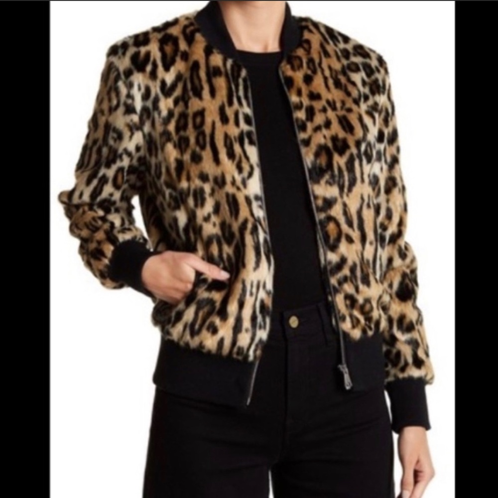 Love Token Faux Fur Leopard Bomber Jacket
